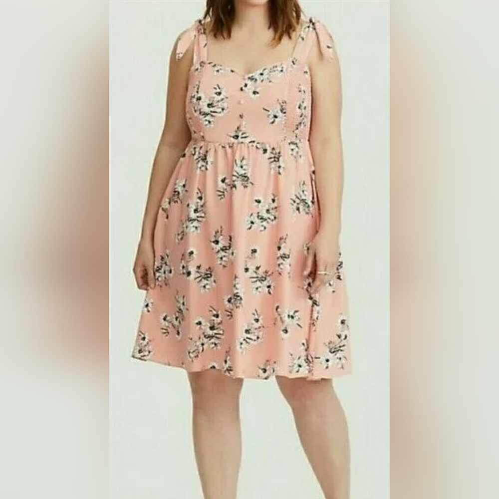 Torrid Women's Pink Floral Tied Strapp Dress